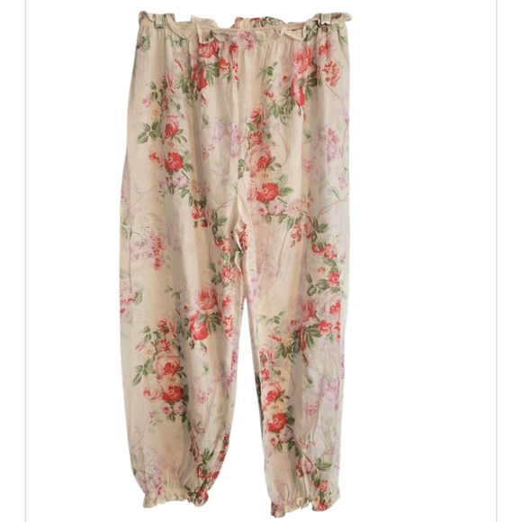 April Cornell Pants - April Cornell Floral Print Bloomer Pants - Cream and Pink